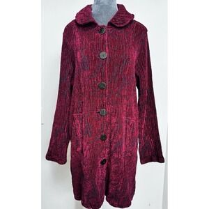 Vtg CMC Textured Dark Magenta Jacket Coat L USA Artsy Boho Chic Grannycore